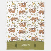 可愛いナマケモノの木の枝に眠るキッドパターン フリースブランケット (正面)