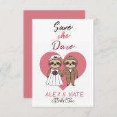 可愛いナマケモノの結婚式デートのお知らせ セーブザデート (正面/裏面)