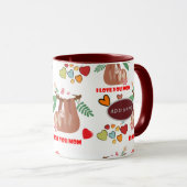 可愛いナマケモノの茶色のパターン私はあなたを愛するママハート マグカップ (正面右)