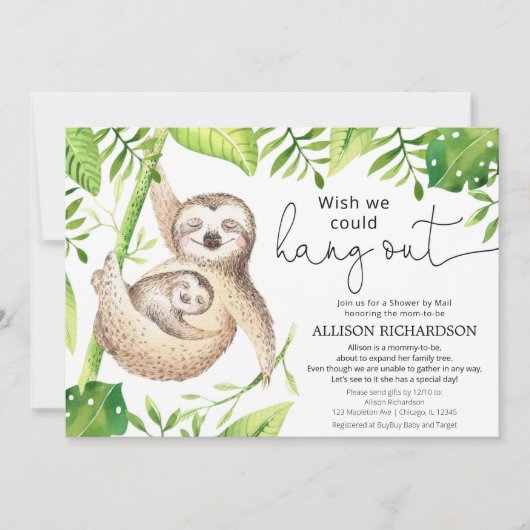 可愛いナマケモノの赤つるちゃんシャワーでシャワー 招待状 (正面)