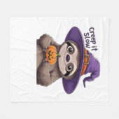 可愛いナマケモノの魔女ハロウィンシャツ – クリープ遅いP フリースブランケット (正面(横))