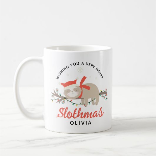 可愛いナマケモノパーソナライズされたキッズクリスマス コーヒーマグカップ (左)