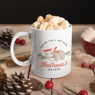 可愛いナマケモノパーソナライズされたキッズクリスマス コーヒーマグカップ