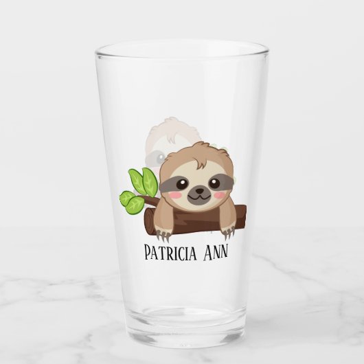 可愛いナマケモノ好きの名前を追加ガラス タンブラーグラス (正面)