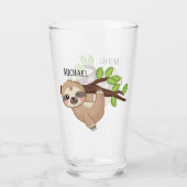 可愛いナマケモノ好きの名前を追加ガラス タンブラーグラス (裏面)