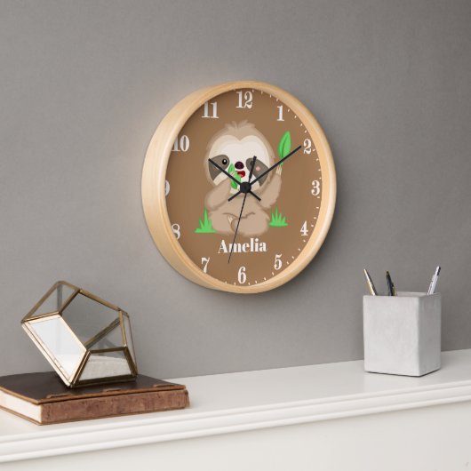 可愛いナマケモノ追加name女の子ルームの装飾 壁時計 (オフィス)