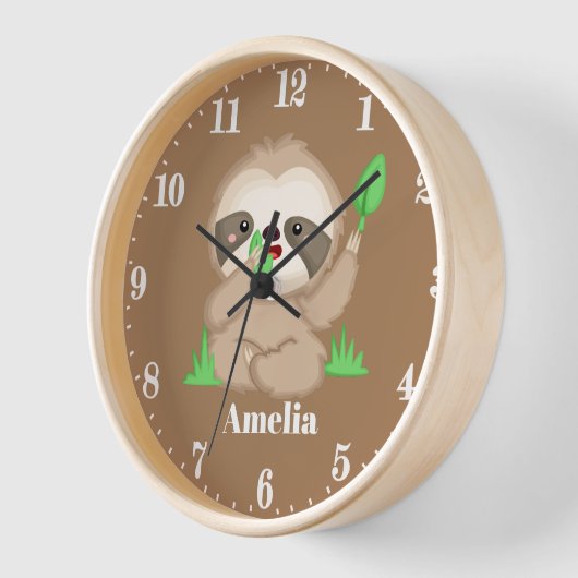 可愛いナマケモノ追加name女の子ルームの装飾 壁時計 (傾斜)