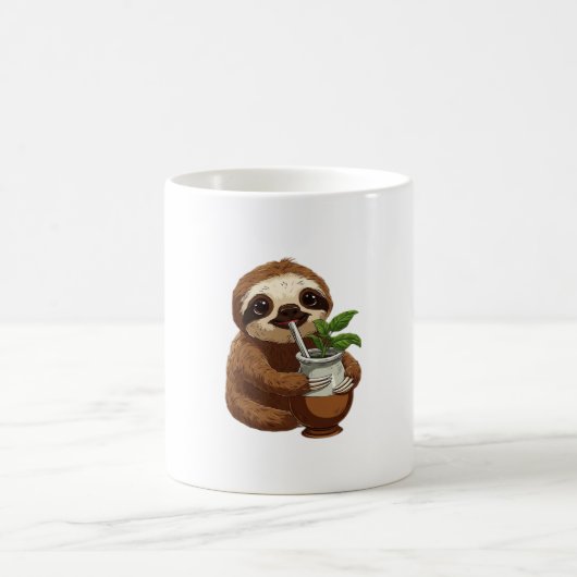 可愛いナマケモノ飲むエルバメイト – かわいいかわいいA コーヒーマグカップ (中央)