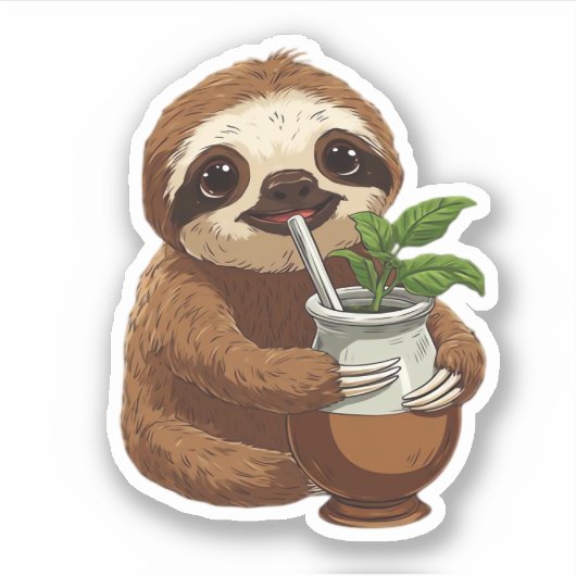 可愛いナマケモノ飲むエルバメイト – かわいいかわいいA シール (正面)