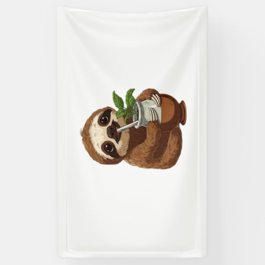 可愛いナマケモノ飲むエルバメイト – かわいいかわいいA 横断幕 (縦)