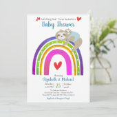 可愛いナマケモノ，ボホ虹，男モダン子の赤ちゃんシャワー 招待状 (スタンド正面)
