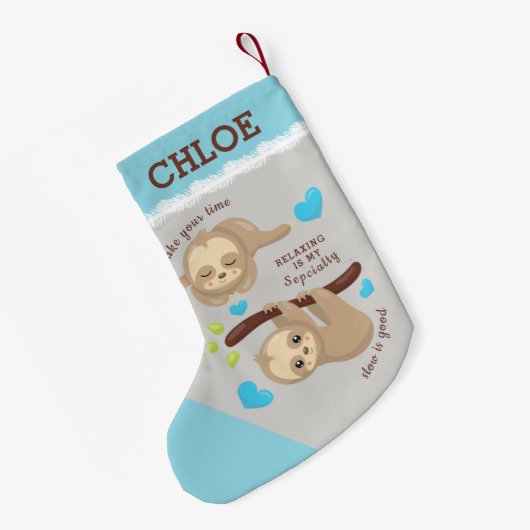 可愛いナマケモノ、名前を付けて スモールクリスマスストッキング (裏面 (吊り時))