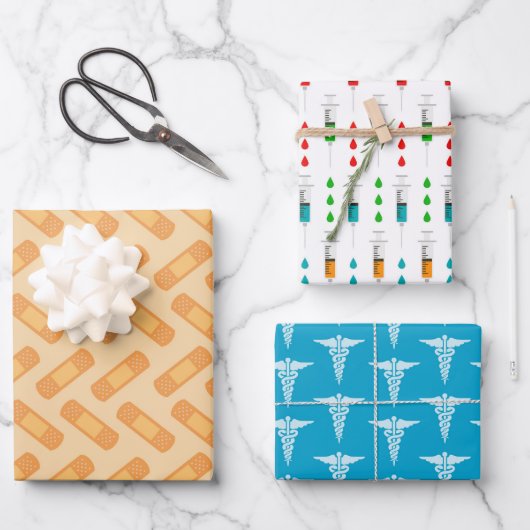 可愛いナースタイル模様パーティー ラッピングペーパーシート (正面)