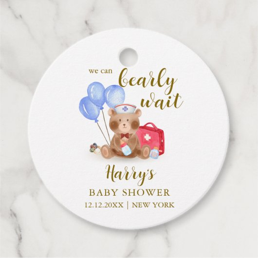可愛いナースドクターテディベアバルーンベビーシャワー フェイバータグ (正面)