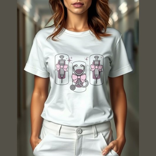 可愛いナース聴診器及び弓ナース付き注射器 トライブレンドTシャツ