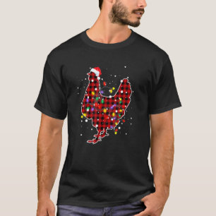 可愛いニワトリの赤いチェック柄のクリスマスパジャマ ファミリーXmas Tシャツ