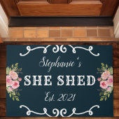 可愛いネイビーブルーを設立しフローラ年を流す ドアマット