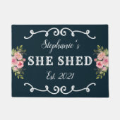 可愛いネイビーブルーを設立しフローラ年を流す ドアマット (正面)