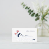 可愛いネイビーブルーホワイトハウスロゴシニア介護士 名刺 (スタンド正面)