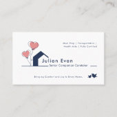 可愛いネイビーブルーホワイトハウスロゴシニア介護士 名刺 (正面)