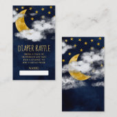 可愛いネイビーブルームーンスターオムツラッフルベビーシャワー エンクロージャーカード (正面/裏面)