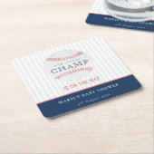 可愛いネイビー私たちの小さなチャンピベースボールベビーシャワー スクエアペーパーコースター (アングル)