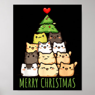 可愛いネコ好きのためのクリスマスTシャツ _ かわいいネコママ ポスター