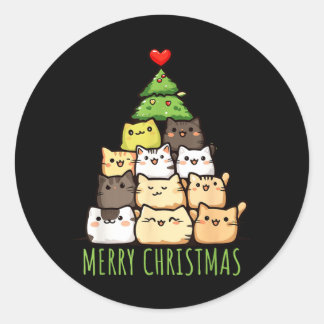 可愛いネコ好きのためのクリスマスTシャツ _ かわいいネコ母 ラウンドシール