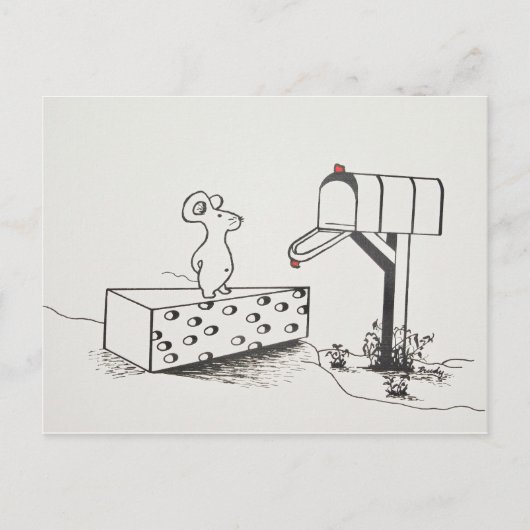 可愛いネズミがスイスチーズでメール待ち ポストカード (正面)