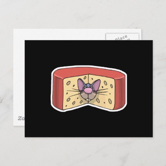 可愛いネズミがチーズにくっついた ポストカード (正面/裏面)