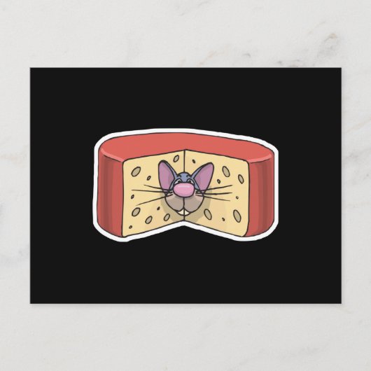 可愛いネズミがチーズにくっついた ポストカード (正面)