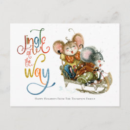 可愛いネズミスリージングルオールザウェイグリッター ポストカード