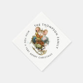 可愛いネズミズスレーメリークリスマスネーム スタンダードカクテルナプキン (角)