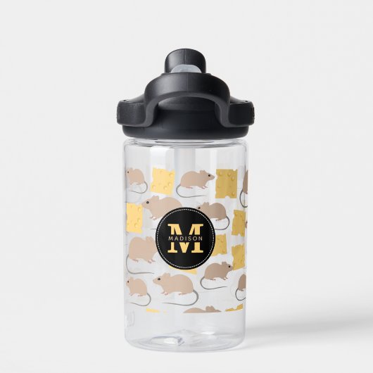 可愛いネズミ食べ齧歯動物チーズパターンスクール ウォーターボトル (背面)