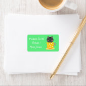 可愛いネーム帳のラベルのティーカップのガールキャット ラベル (インサイチュ)