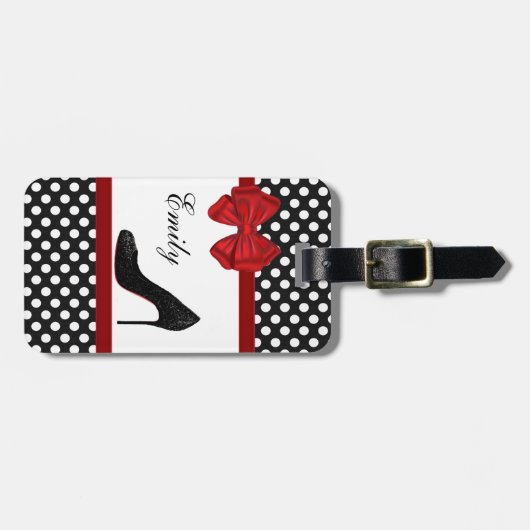 可愛いハイエレガントヒールガーリー水玉模様モノグラム ラゲッジタグ (正面横)