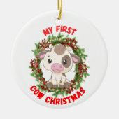 可愛いハイランダー牛の私の最初のメリークリスマス セラミックオーナメント (正面)
