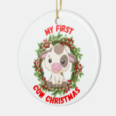 可愛いハイランダー牛の私の最初のメリークリスマス セラミックオーナメント (左)