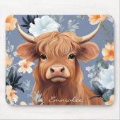 可愛いハイランド牛のフローラ背景カスタム付き マウスパッド (正面)