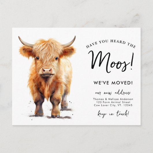 可愛いハイランド牛の引っ越しました新しいアドレス移動 案内ポストカード (正面)