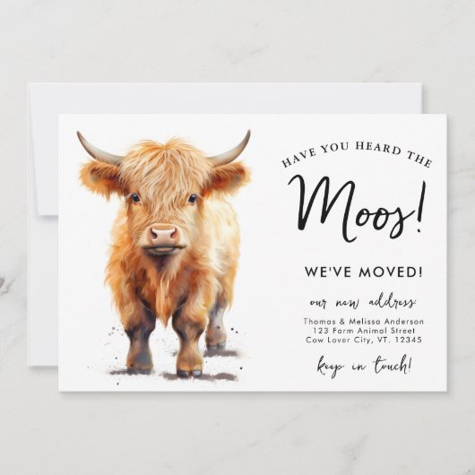 可愛いハイランド牛の引っ越しました新しいアドレス移動 案内状 (正面)