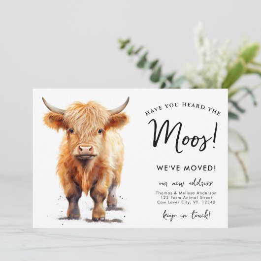 可愛いハイランド牛の引っ越しました新しいアドレス移動 案内状 (スタンド正面)