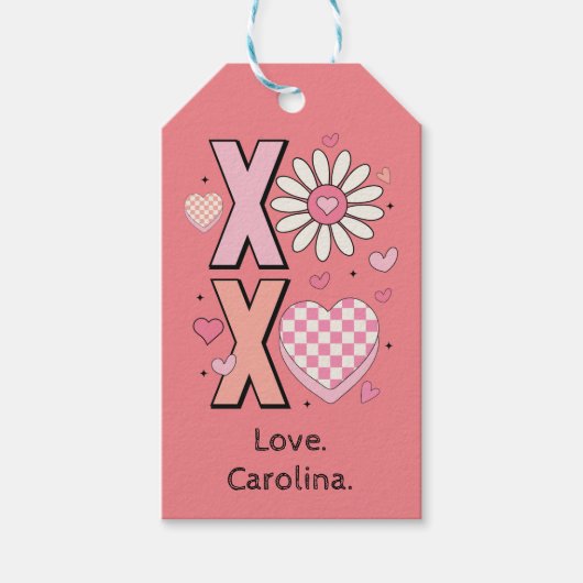 可愛いハグ&キスXOXOピンクラブinバレンタインデー ギフトタグ (正面)