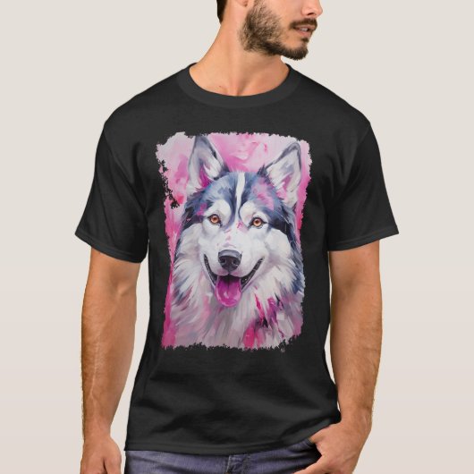 可愛いハスキー犬 ピンク Tシャツ (正面)