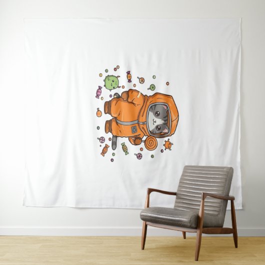可愛いハズマキャットハロウィーンキャンディモンスターオーバーシおもしろい タペストリー (インサイチュ(横))