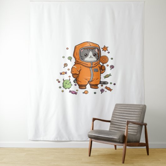 可愛いハズマキャットハロウィーンキャンディモンスターオーバーシおもしろい タペストリー (インサイチュ)