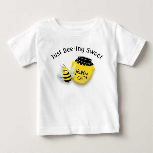 可愛いハチと蜂蜜のポットが甘い ベビーTシャツ (正面)