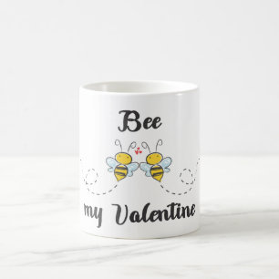 可愛いハチと「Bee my Valentine」という言葉遊び コーヒーマグカップ