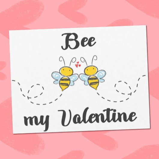 可愛いハチと「Bee my Valentine」という言葉遊び ポストカード
