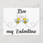 可愛いハチと「Bee my Valentine」という言葉遊び ポストカード (正面)